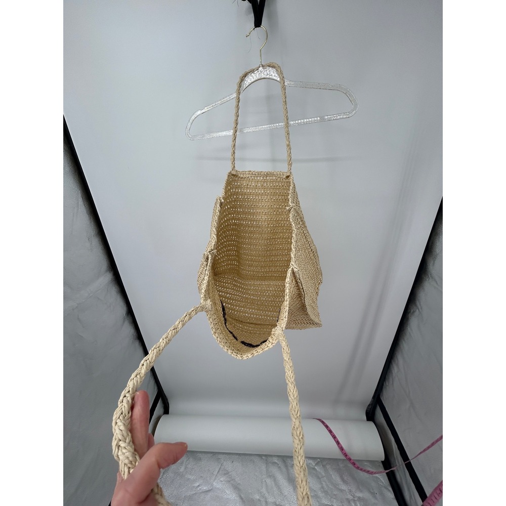 Gone Coastal Beige Woven Straw Crochet Tote Beach Bag Braided Straps - Picture 7 of 9